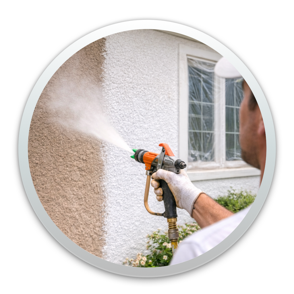 Peinture au pistolet sur façade, application uniforme pour un rendu régulier